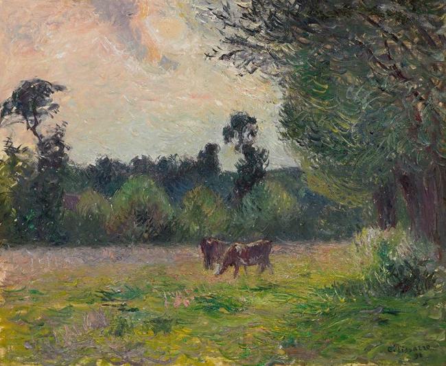 Camille Pissarro Vaches dans un pre, soleil couchant France oil painting art